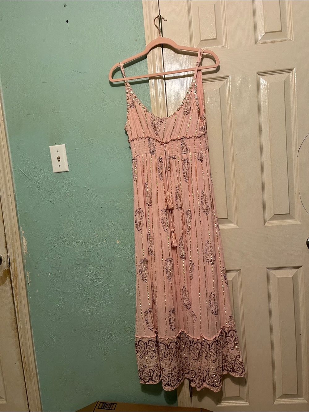 Boho Embellished Pink Maxi Dress